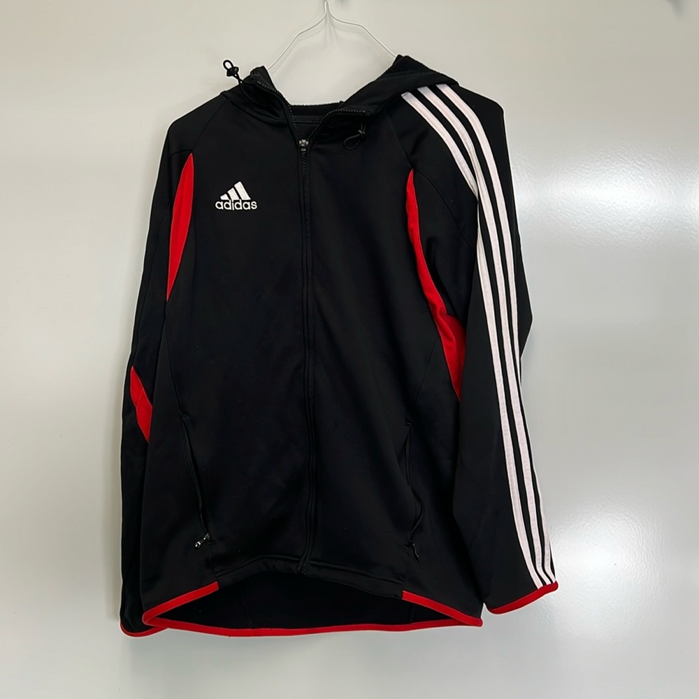 Adidas Full Zip Up Hoodie Mens Small Red And Black Long Sleeve W/ Pockets
